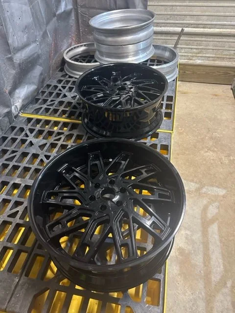 Set of wheels powder coated gloss black for a Ithaca, MI customer