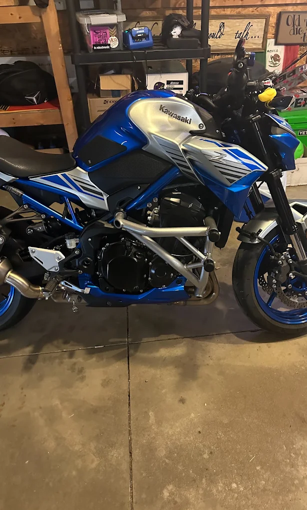 Motorcycle frame powder coated candy blue for a Ithaca, MI customer