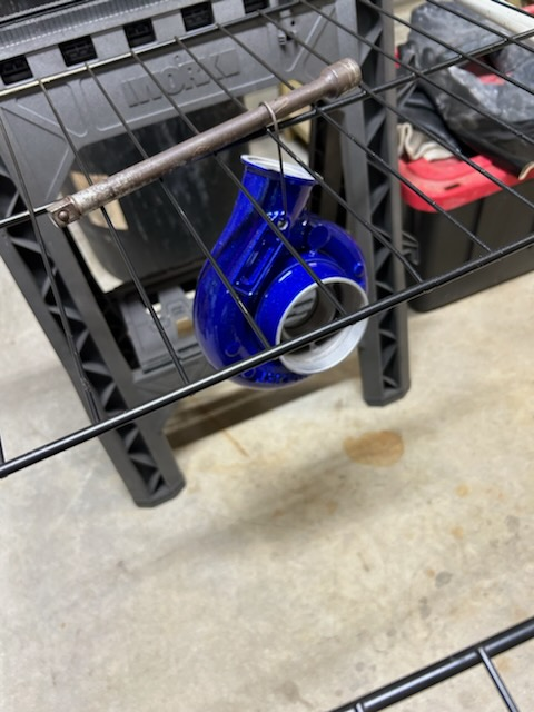 Turbo housing blasted and powder coated candy blue