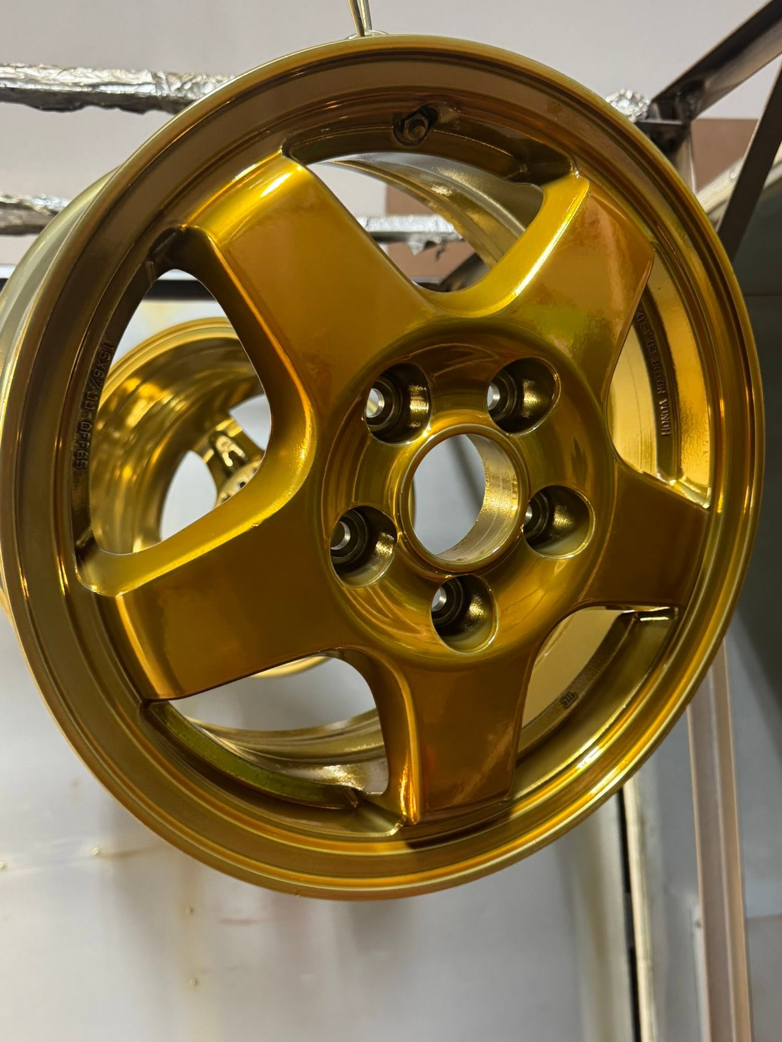 Wheel powder coated in a gold finish